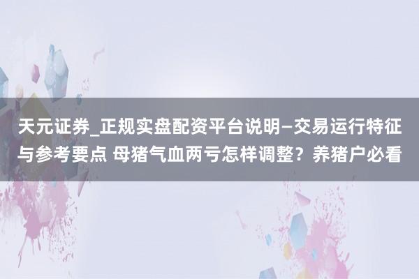 天元证券_正规实盘配资平台说明—交易运行特征与参考要点 母猪气血两亏怎样调整？养猪户必看